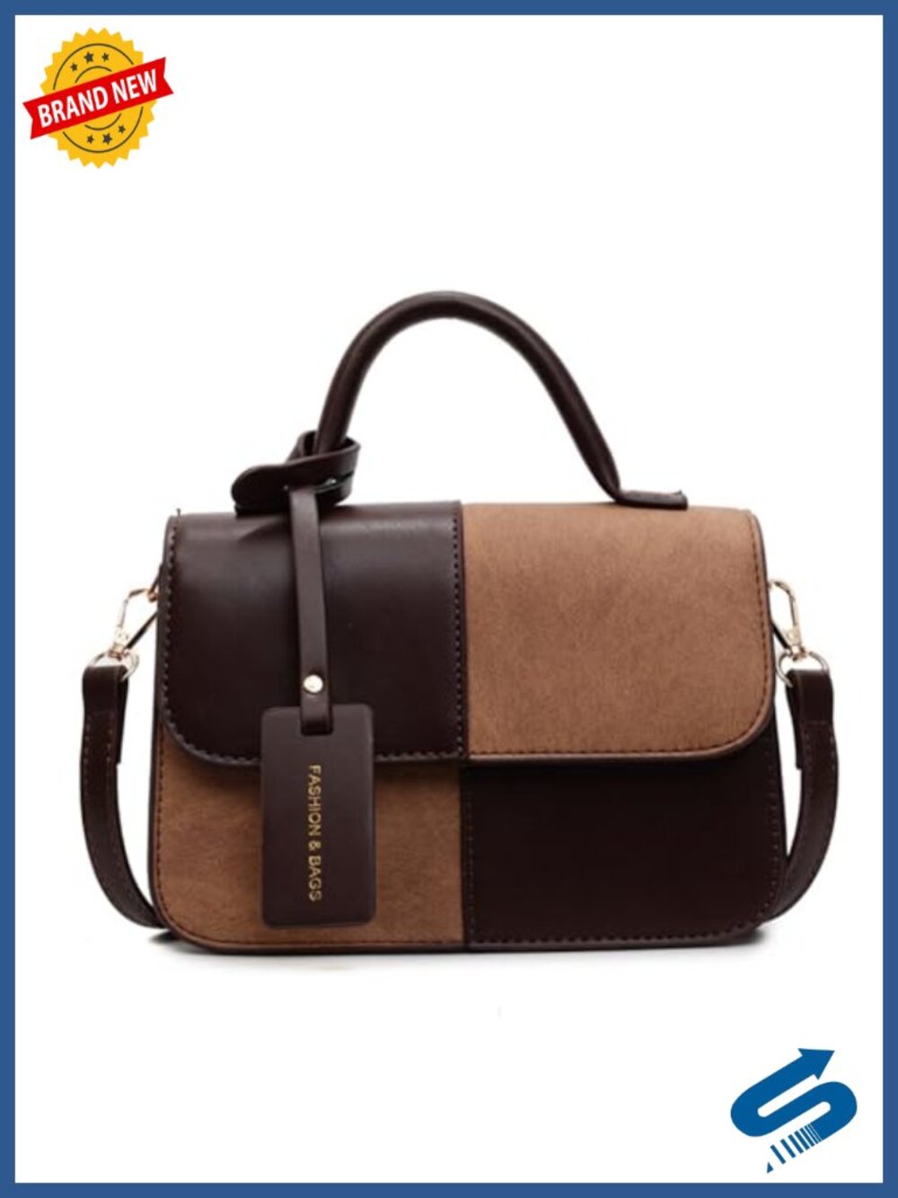 Women Patchwork PU Leather Tote Handbag Satchel Crossbody with Detachable Strap